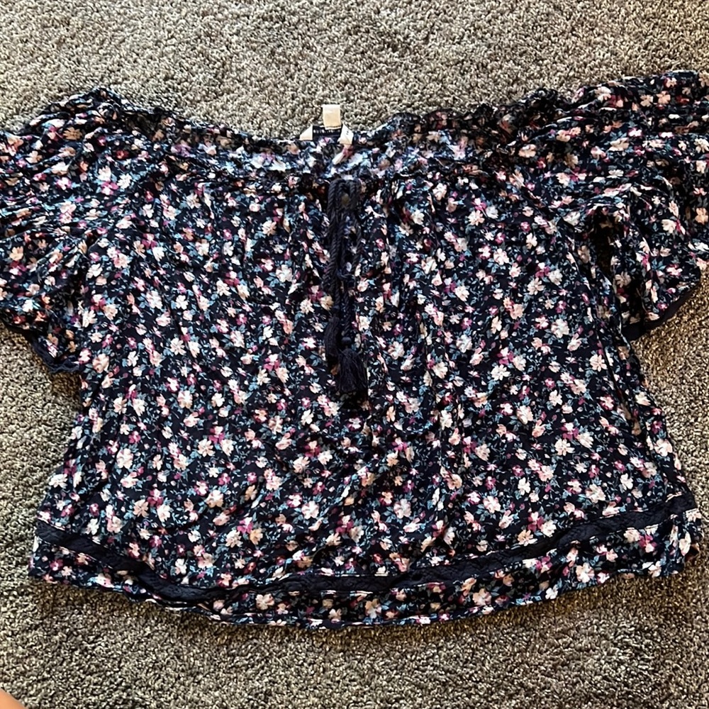 Floral and lace off the shoulder blouse